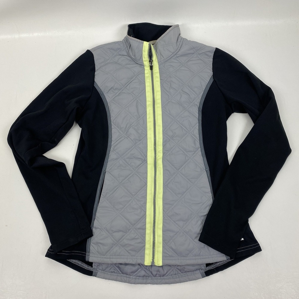 Reebok RBX Womens Running Jacket Quilted Size M Thumb Holes Full Zip Black Gray